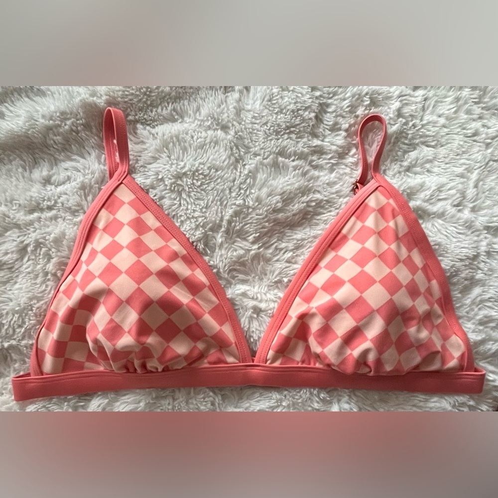 Kona Sol Pink/Peach Gingham Bikini Top Women’s XL - Picture 1 of 3